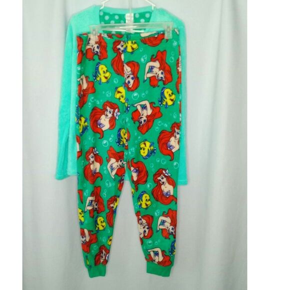 Disney Little Mermaid 2 Pc Flannel Pajama Set Top Bottom PJs Sleepwear Women Med - Picture 2 of 5